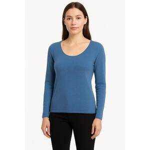 Peck And Peck Sweater Womens M Blue Pullover Scoopneck Lounge Minimalist Soft